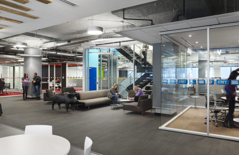 Corus Entertainment Toronto's open office. Wide open spaces and plenty of areas to meet with your collaborators