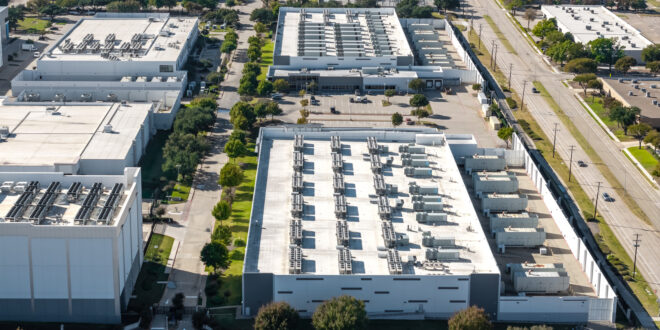 Aerial photo of a large data center