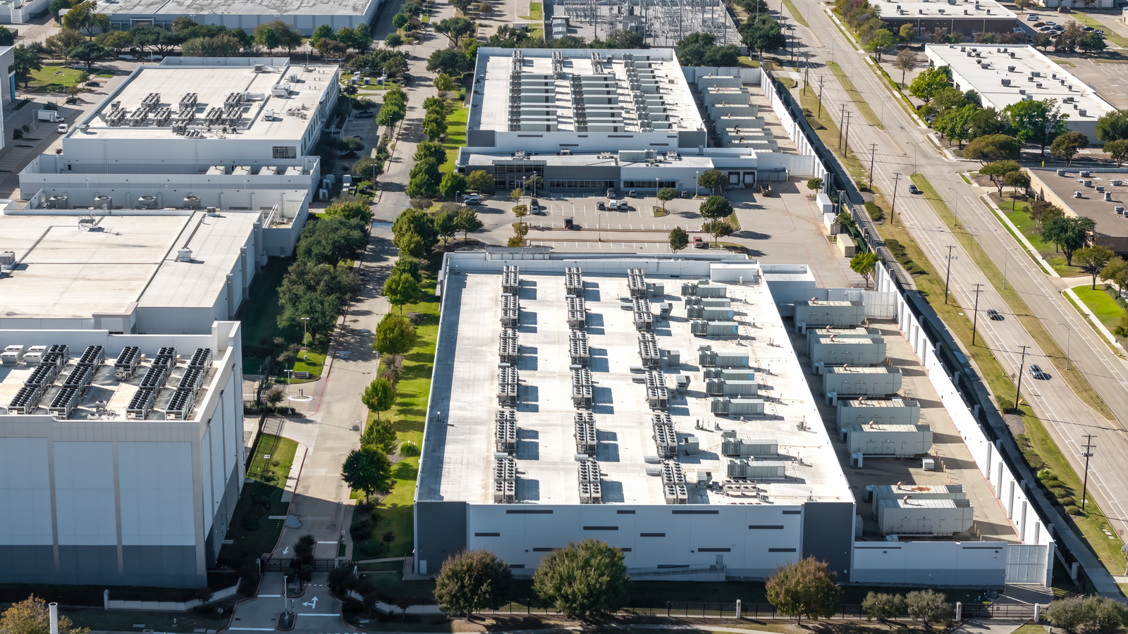 Aerial photo of a large data center